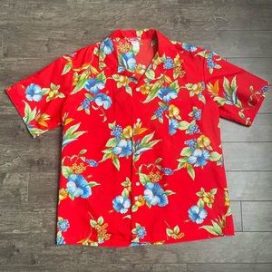 Vintage Floral Hawaiian Shirt Aikane Hawaii Red Women’s Large